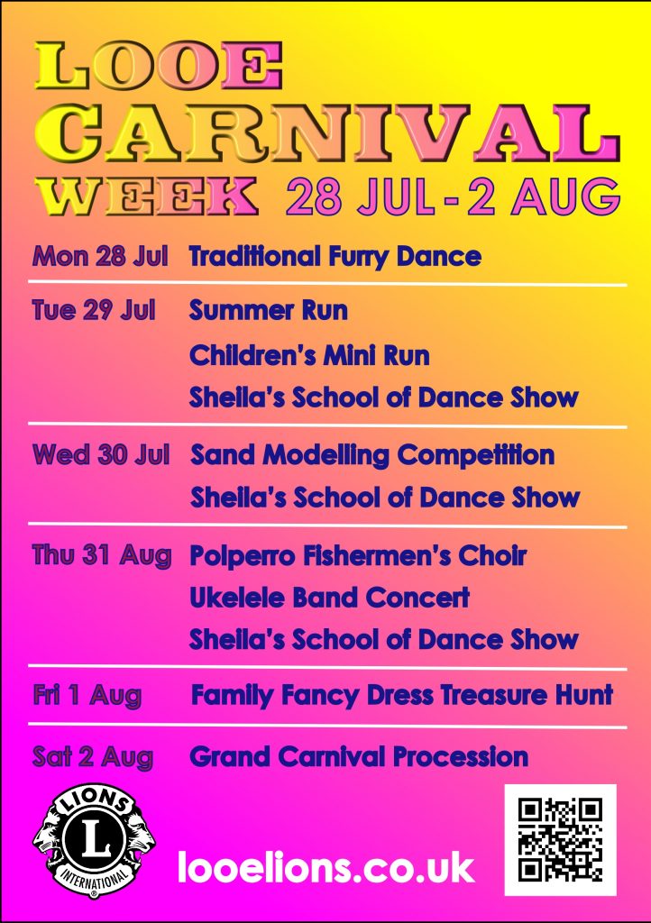 Poster with events for Looe Carnival 2025