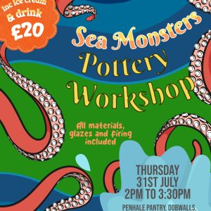 poster about children's pottery workshop in July 2025