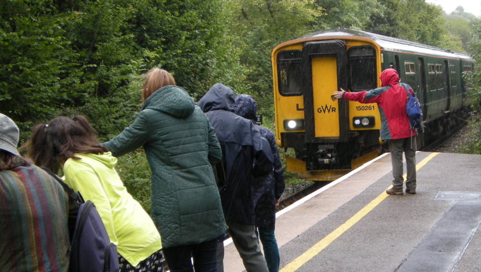 Walkers Are Welcome group hailing the train at St Keyne