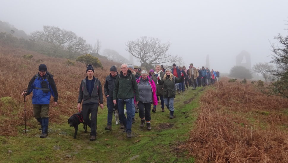 New Year's walk on Bodmin Moor with the ghostly remains of mine buildings behind